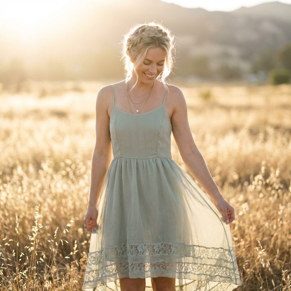 Band of Gypsies Sage Green Lace Inset High-Low Dress Wedding Guest Bridesmaid - Picture 2 of 16